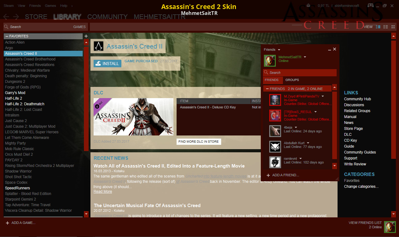 Assassins creed ключ стим. Ассасин Крид 2 стим. Скины для Assassins Creed 1 Steam. Убийца стим дека. Красное оформление стима.