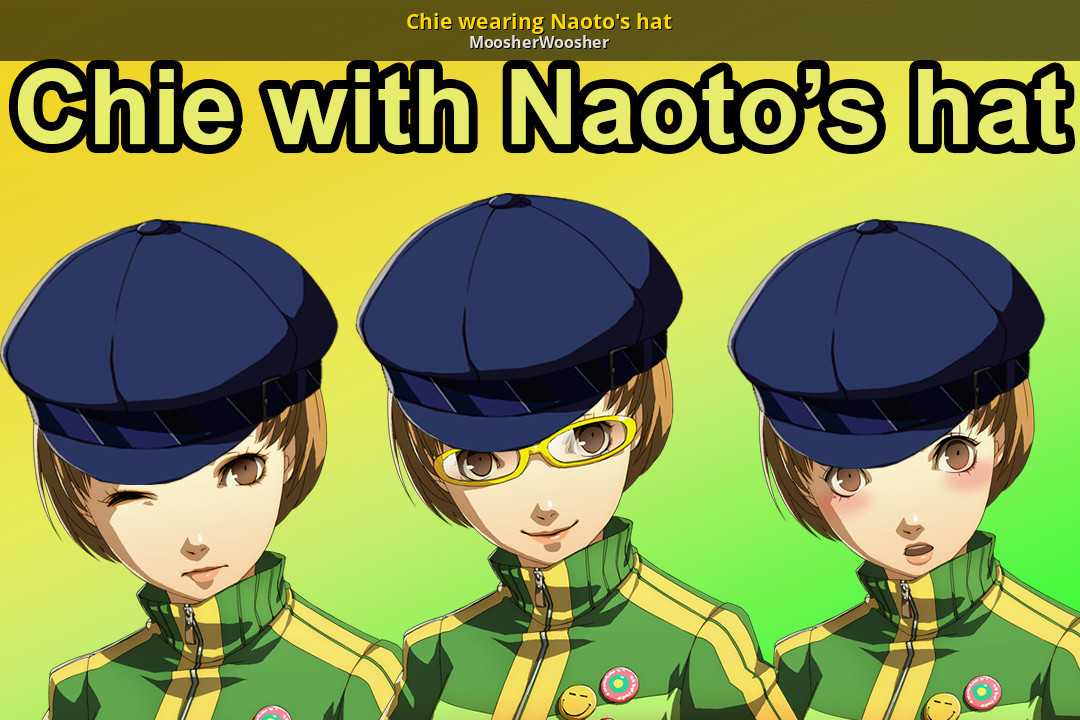 Chie wearing Naoto's hat. 