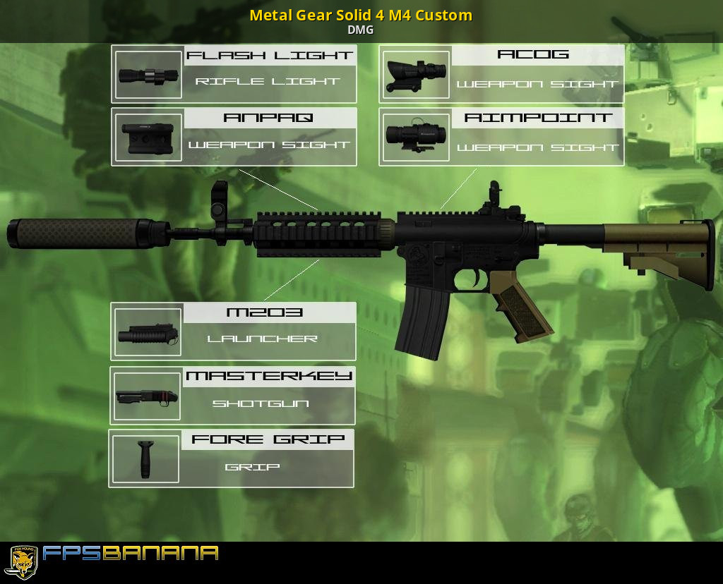 This beautiful MGS4 replacement skin for the M4A1 has 72 different combinat...