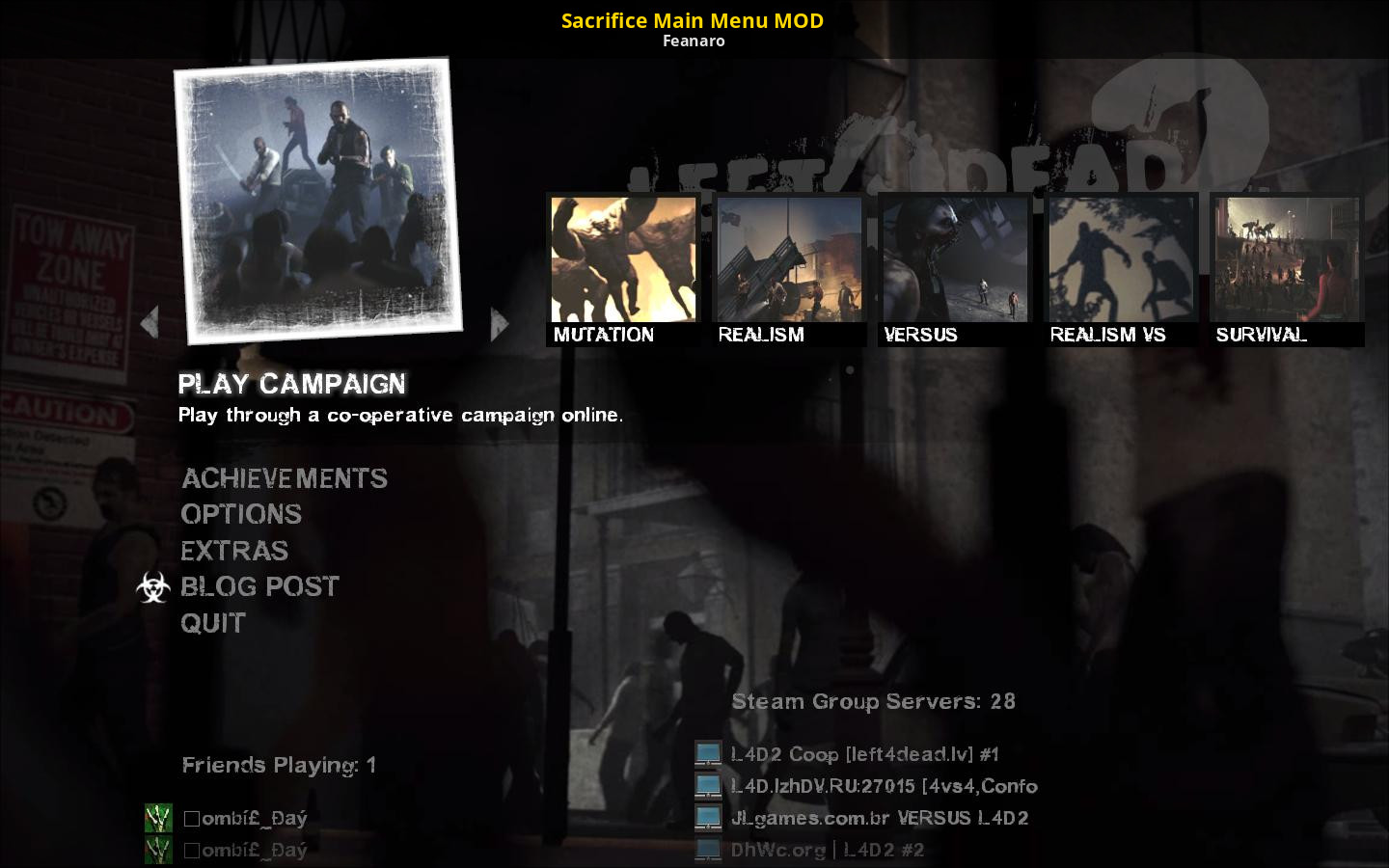 Left 4 dead menu