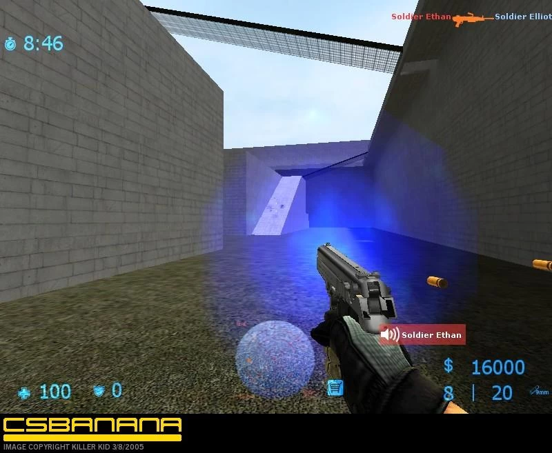 KK's blue muzzle flashes