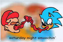 Saturday Night Smoochin': Mario and Sonic Kissing