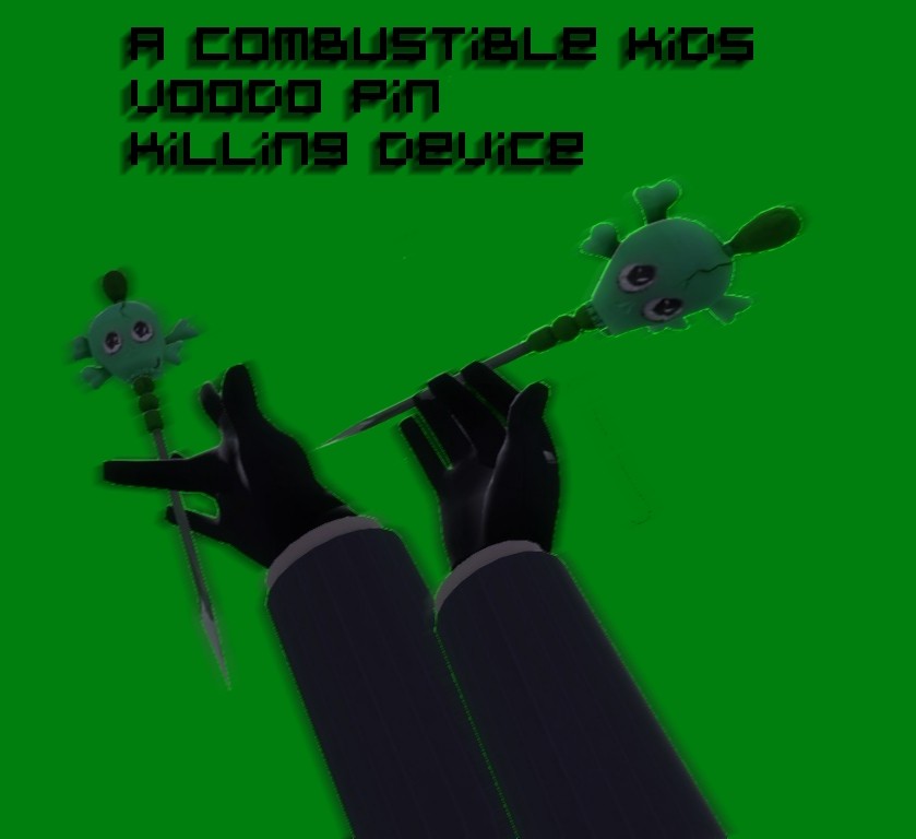 A combustible kids voodoo pin killing device