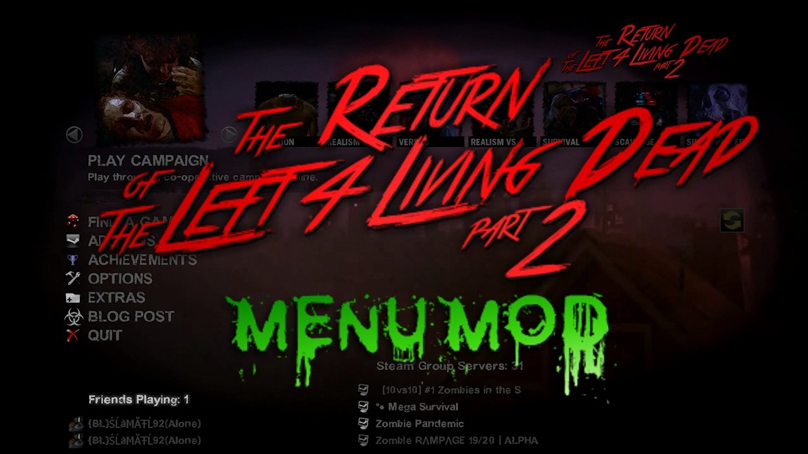 Returns of the day. L4d2 menu. Left 4 Dead 2 главное меню. Left 4 Dead menu Theme Mod.