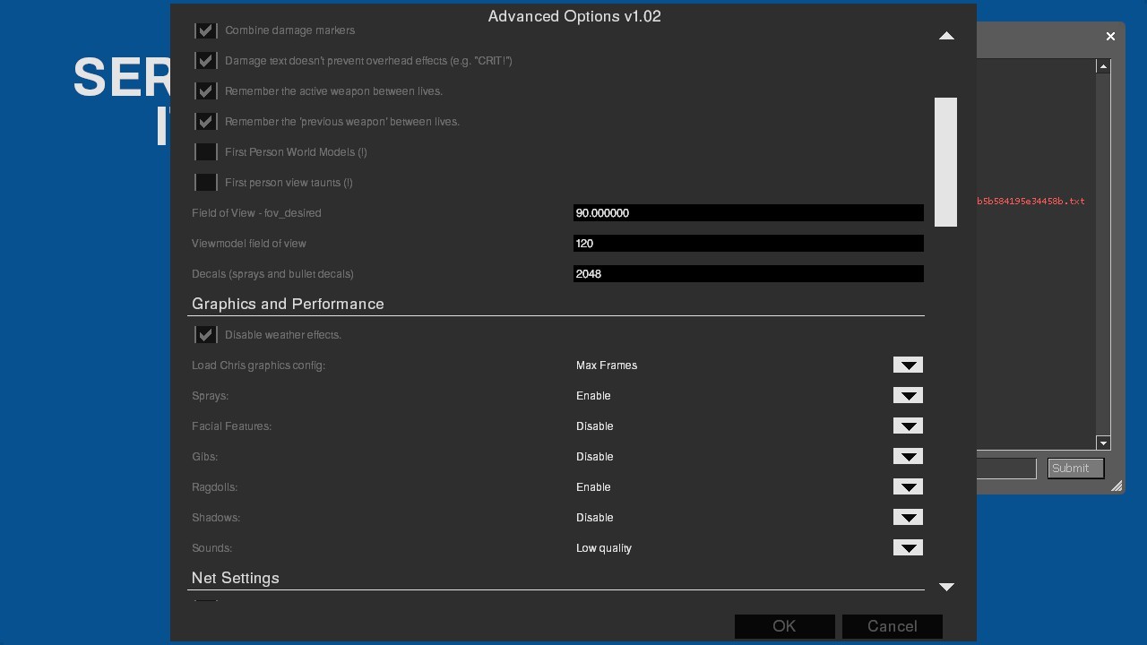 Custom (advanced)options menu