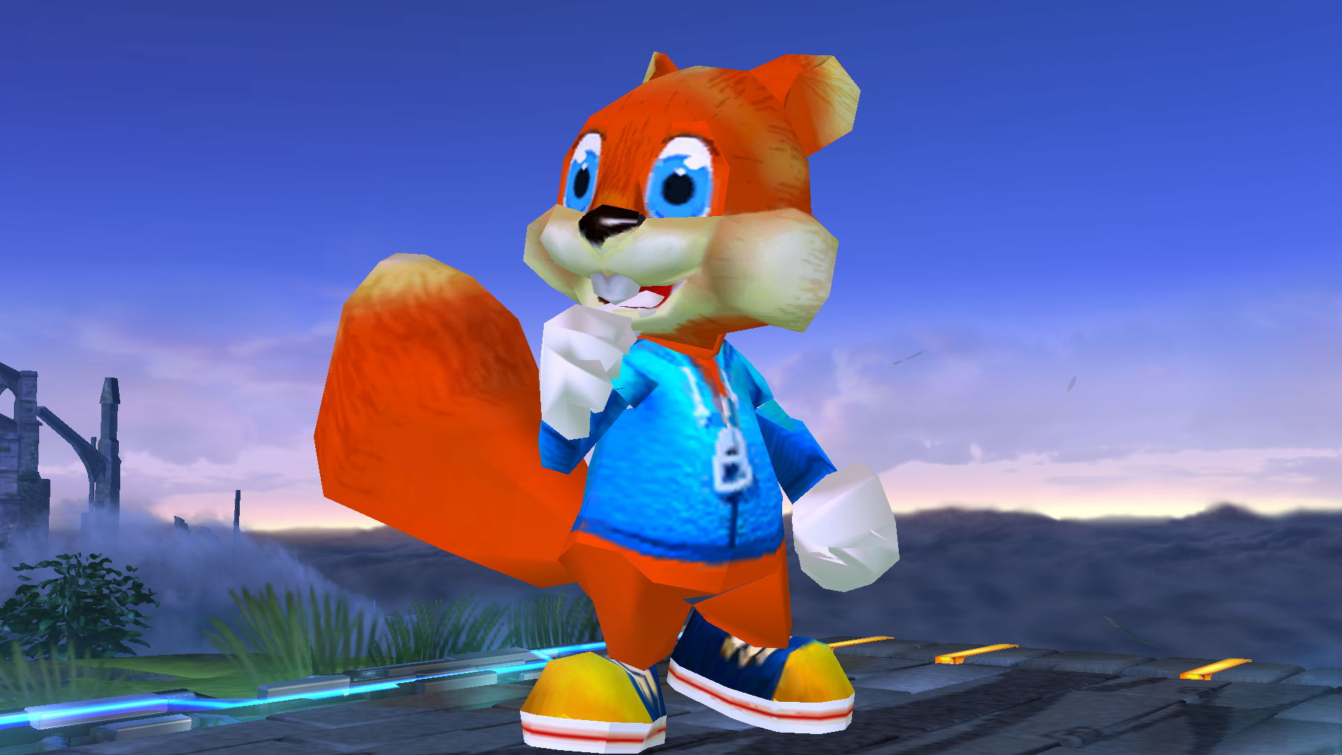 Conker will probably never be officially in Super Smash Bros., but he and  Wolf are now playable in the Smash Remix mod