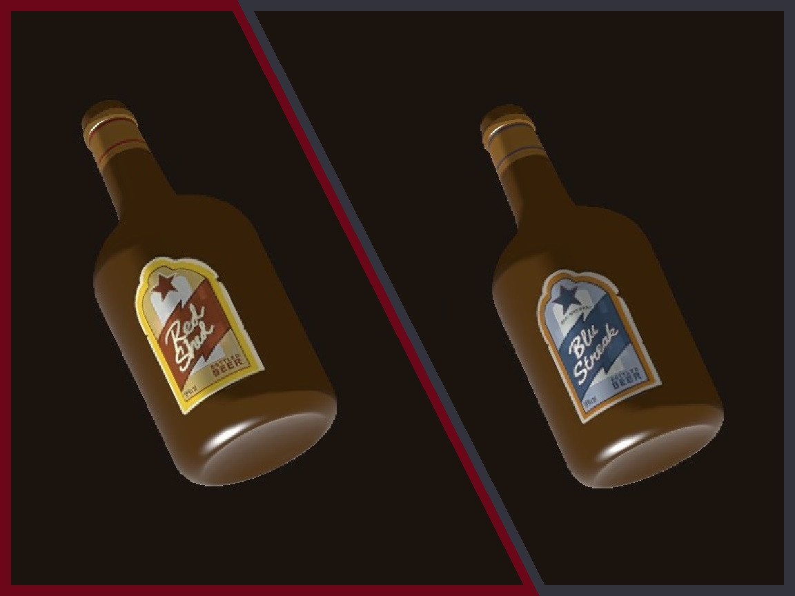 Team colored Red Shed & Blu Streak bottles