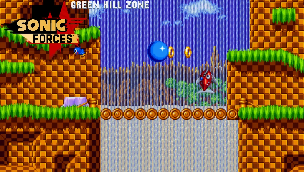 Classic green hill zone level and the icon loop sonic runs across