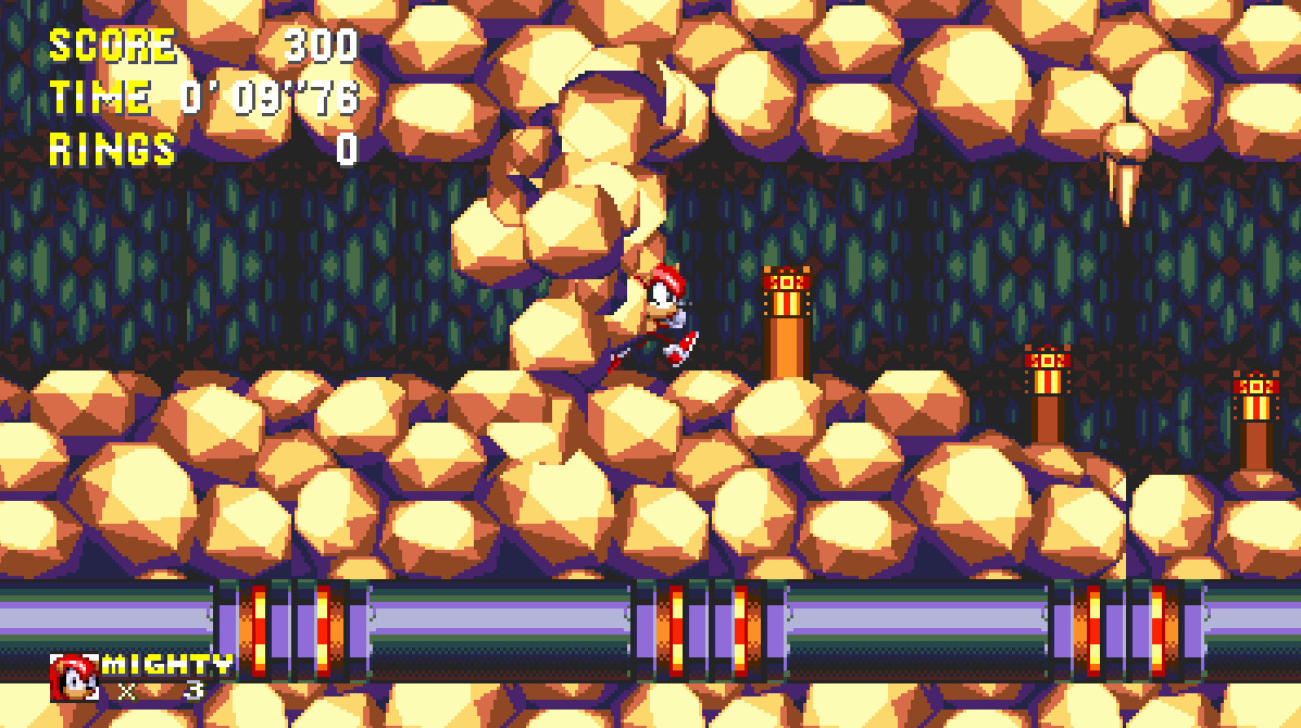 Trying to sprite a title screen for Mighty the Armadillo (Newer Sonic Mania  Deluxe) 