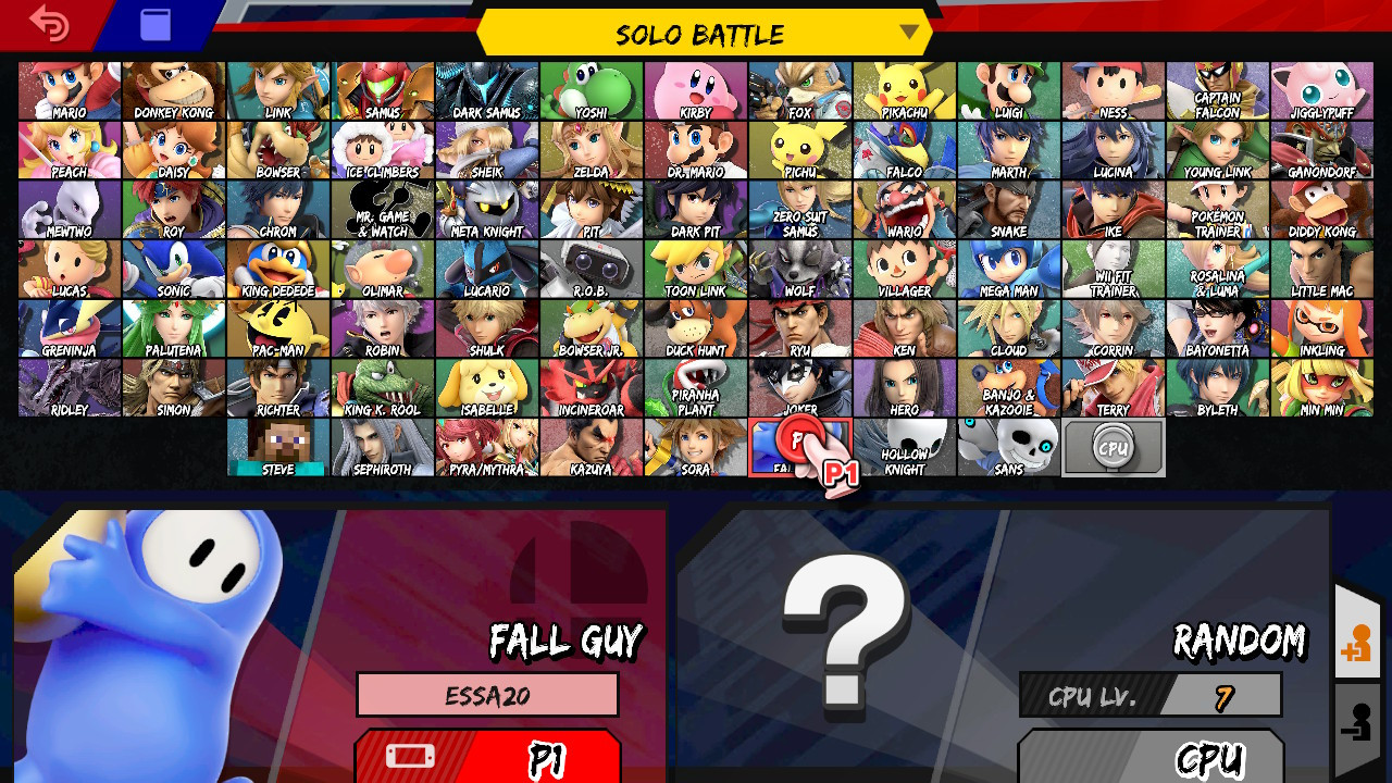 Fall Guy Mii Ui Super Smash Bros Ultimate Mods