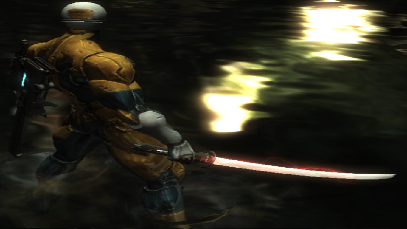 The katana in this game is cool, i like the design with all the mods, wish  i could make look more like the Murasama from MGR, would be cool to have a