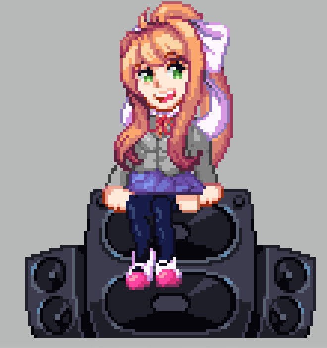 Pixel Monika on speakers [Friday Night Funkin'] [Mods]