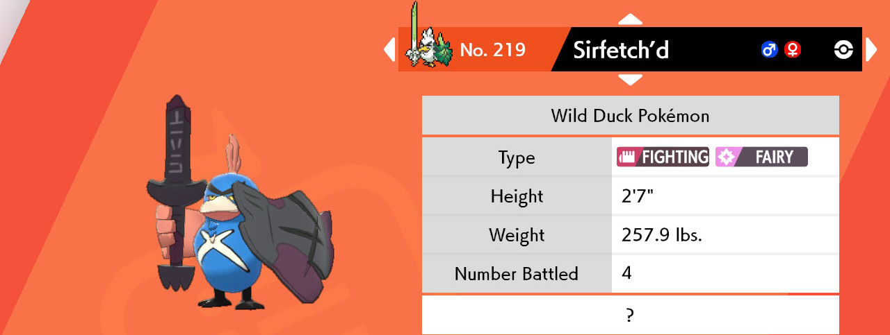 A Wild Sirfetch'd Appears; Exclusive to Pokemon Sword