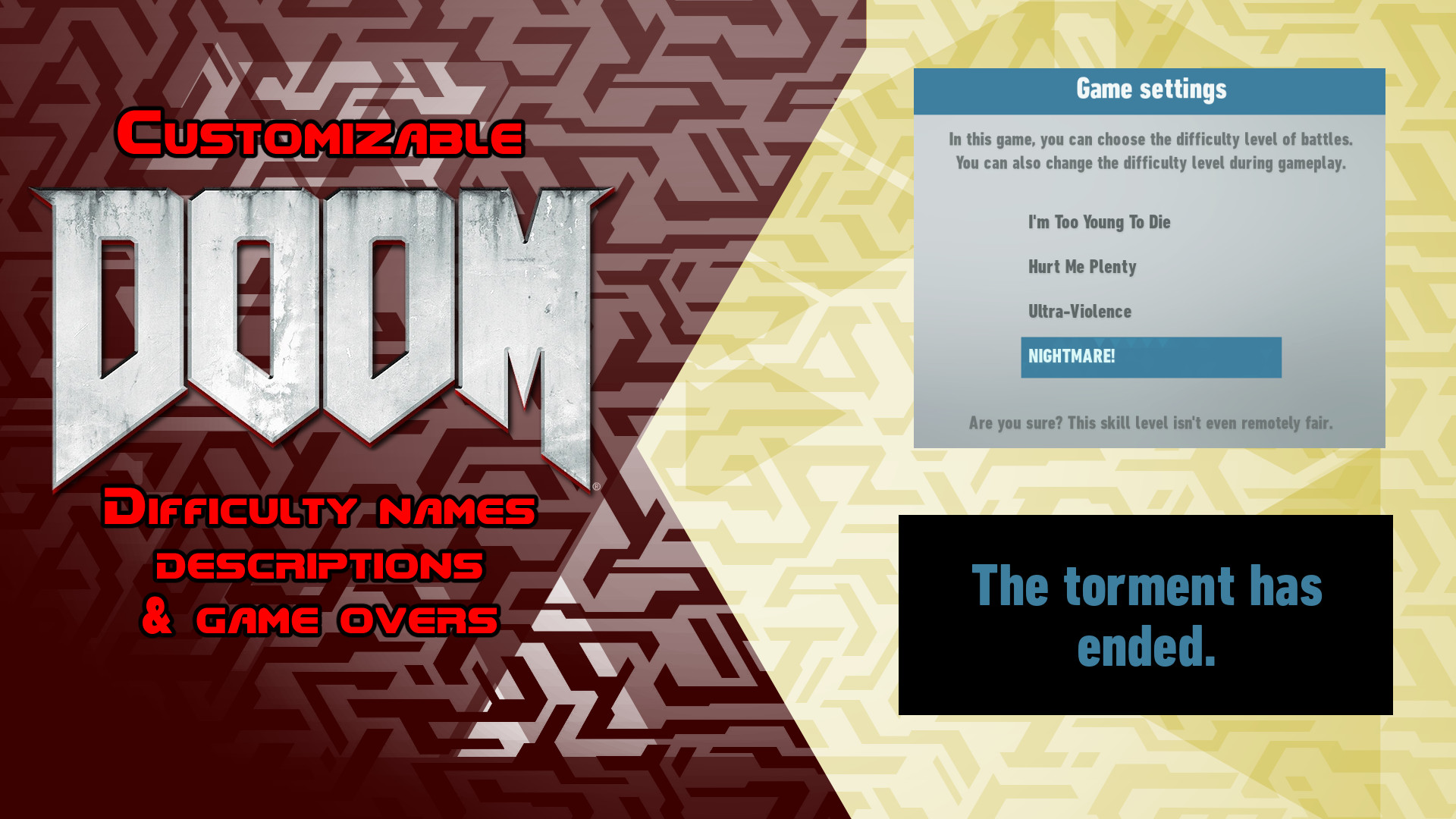 DOOM Difficulty names, descriptions and Game Overs [Sonic Frontiers] [Mods]