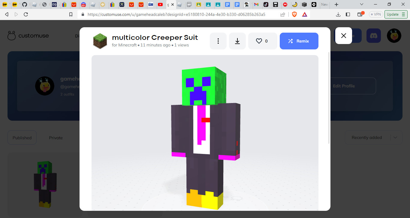 minecraft creeper in a suit skin