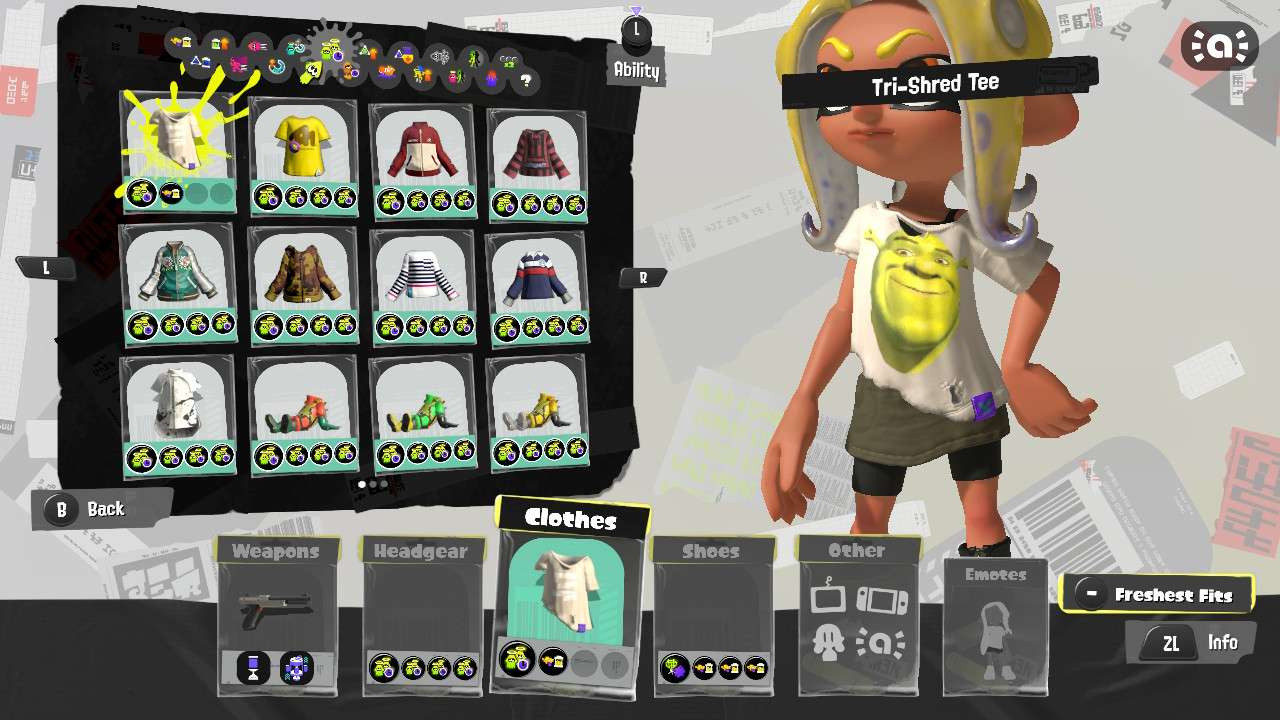 Shrek Head on Starter shirt/Tri-Shred Tee [Splatoon 3] [Mods]