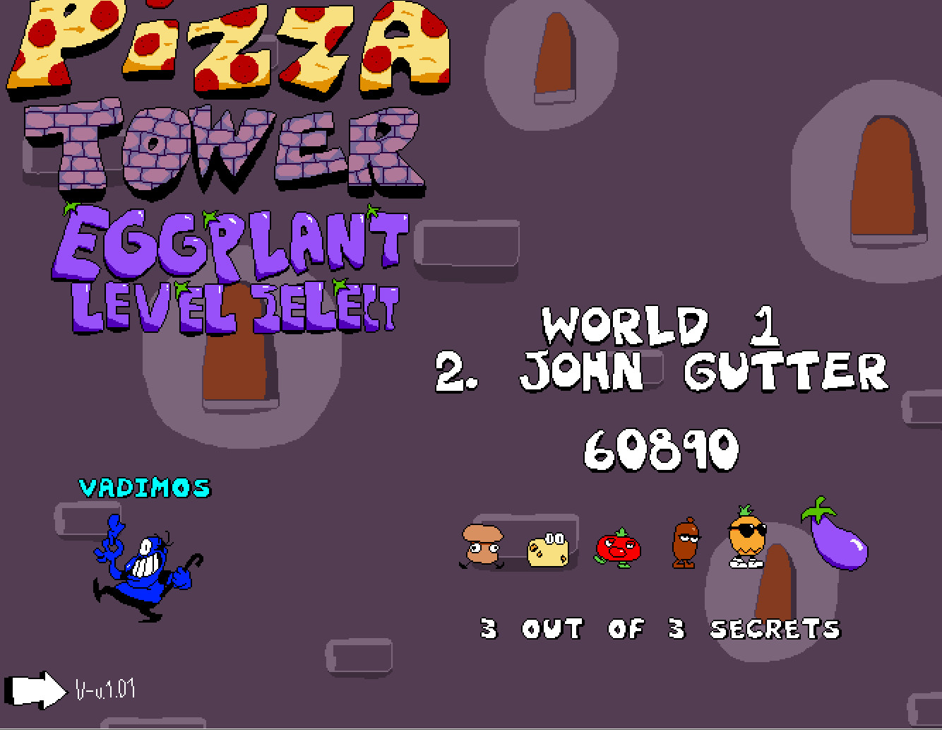 Pizza Tower Eggplant level select [Pizza Tower] [Mods]