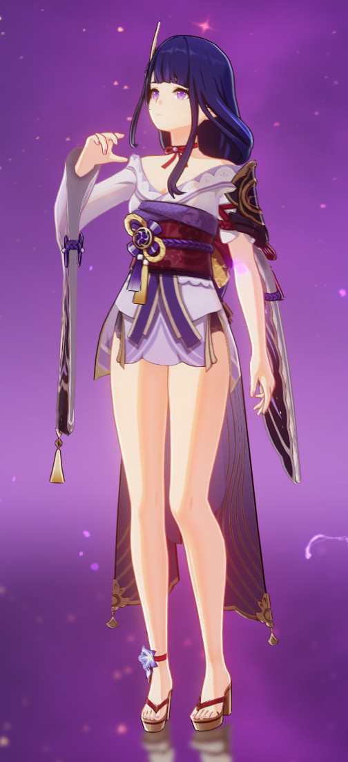 Raiden bare legs, arms, and shoulder with choker
