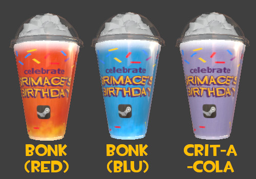 Grimace's Birthday Shake over Bonk & Crit-a-Cola