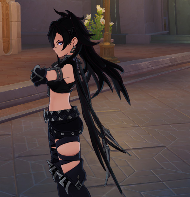 Capeless Dehya but in black