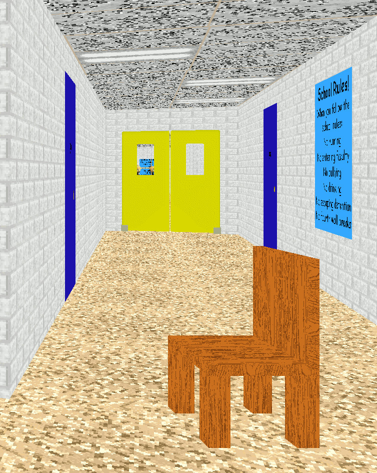 Baldi basics character sitting in a chair