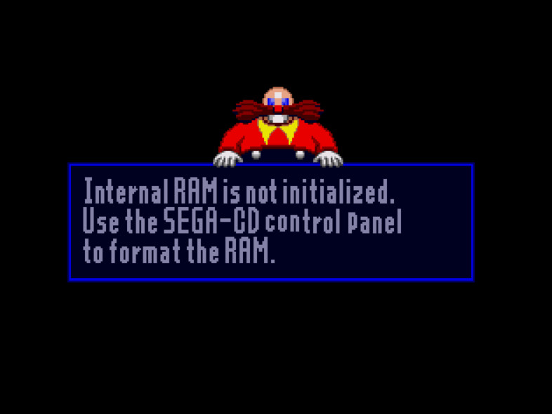 forced RAM ERROR screen (save file) Mod for Sonic CD (1993) | SCD93 Mods