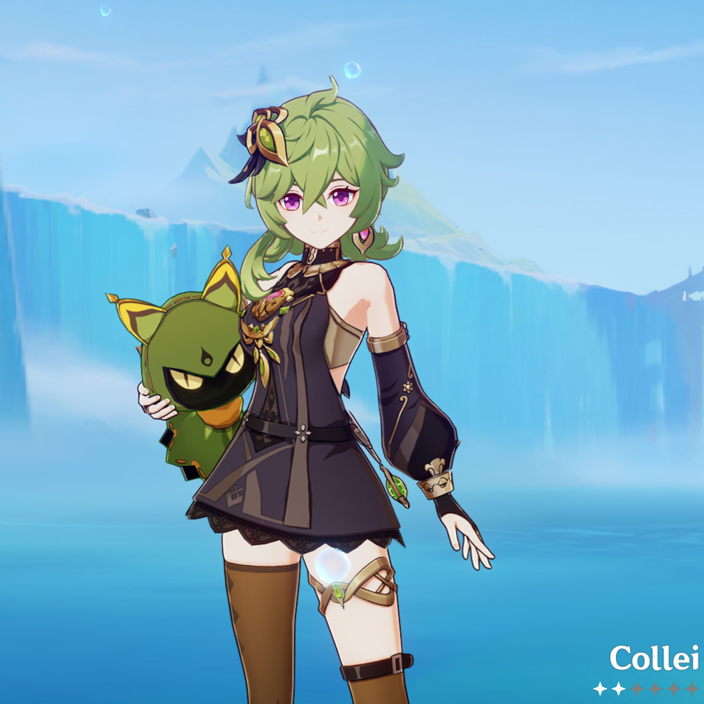 Collei with big breasts and heels, no scarf/hood
