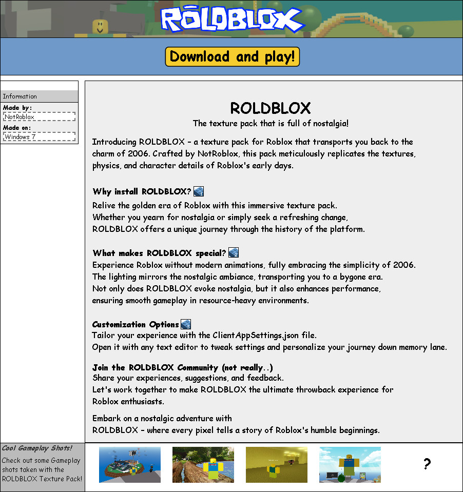 ROLDBLOX - 2006/2007 (Up for Archival Purposes) Mod for Roblox | RBLX Mods