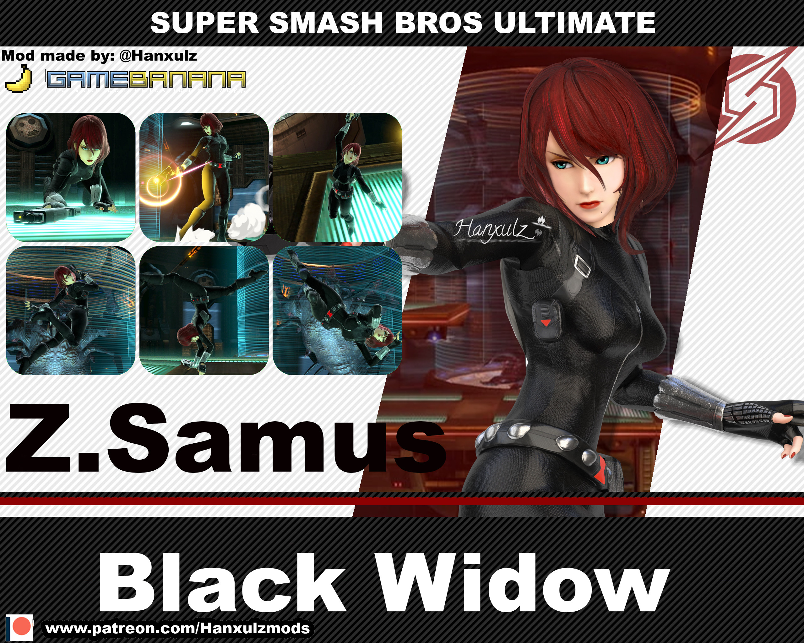 Zero Suit Samus (Marvel - Black Widow) Mod for Super Smash Bros. Ultimate |  SSBU Mods, image size:2560x2048