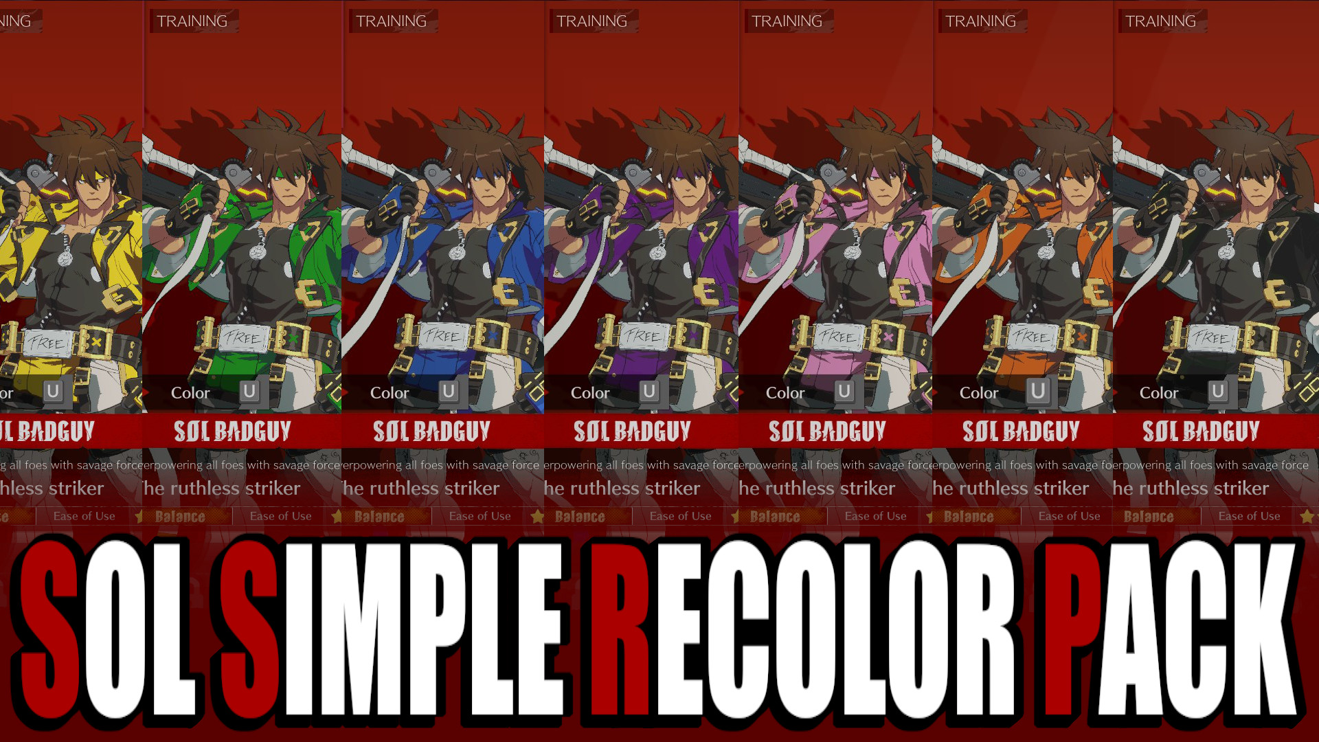 Sol Simple Recolor Pack Mod for GUILTY GEAR -STRIVE- | GGST Mods