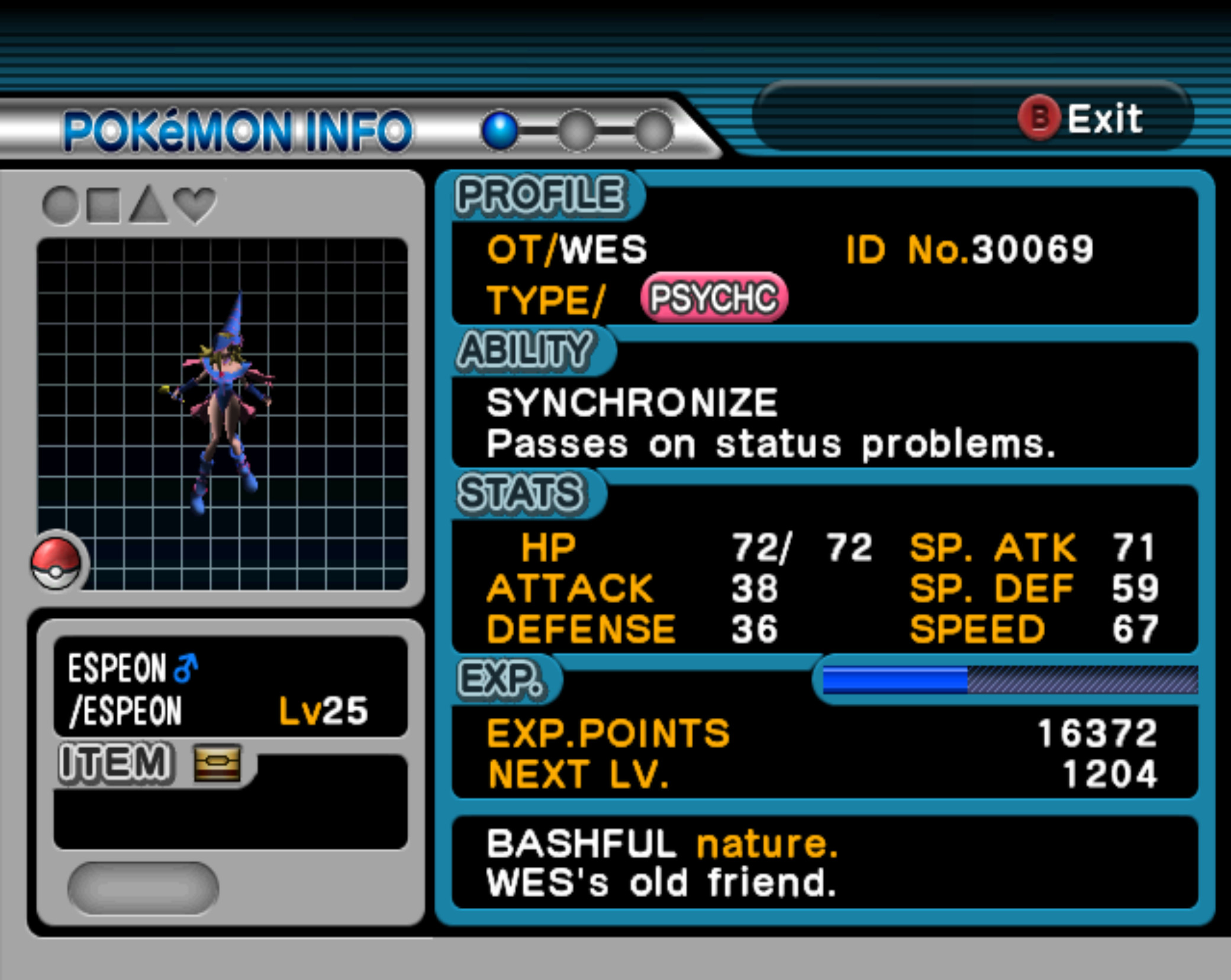 Dark Magician Girl over Espeon Mod for Pokémon Colosseum | Colosseum Mods