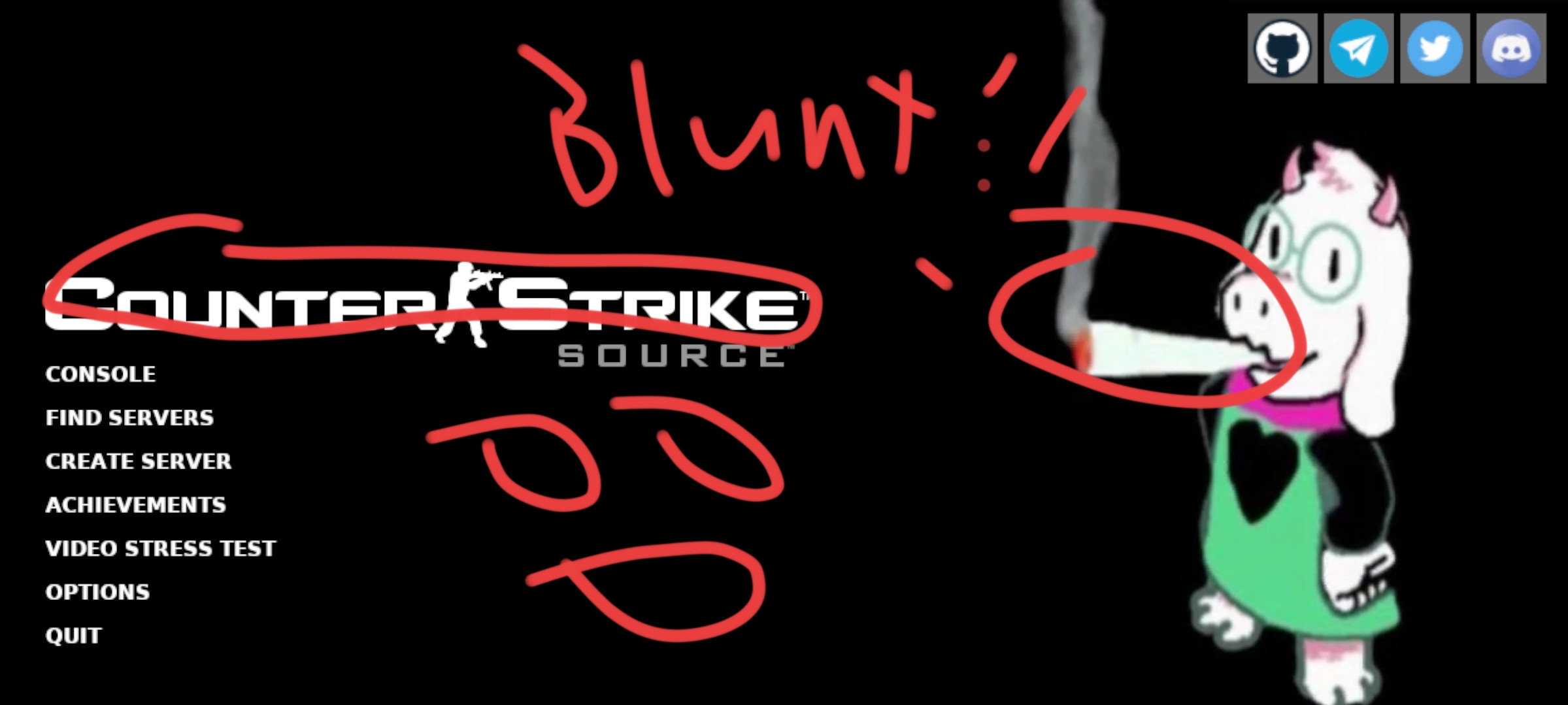 ralsei with a noticeably large blunt in his mouth