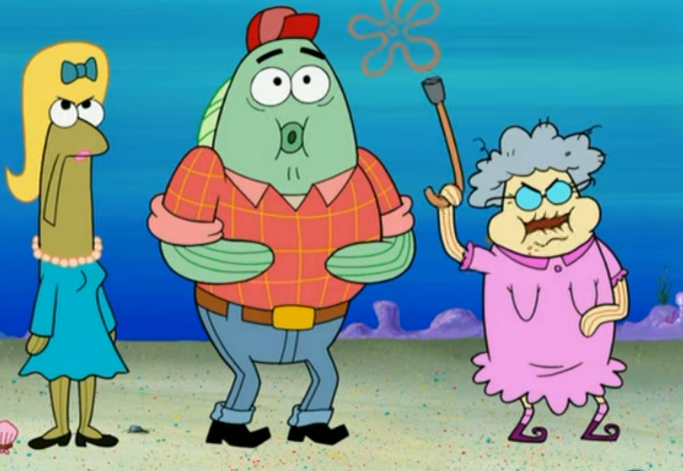 Three fish characters in the SpongeBob scene.