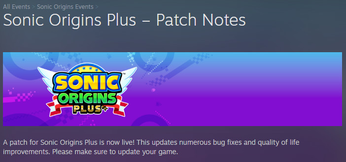 A complete list of the new fixes in the patch for sonic origins plus :  r/SonicTheHedgehog