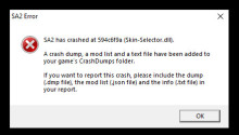 SA2 has crashed (Skin Selector.dll)?