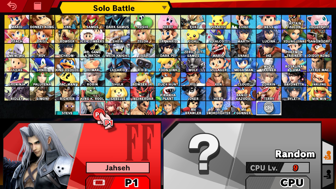 Super Smash Bros Characters Names