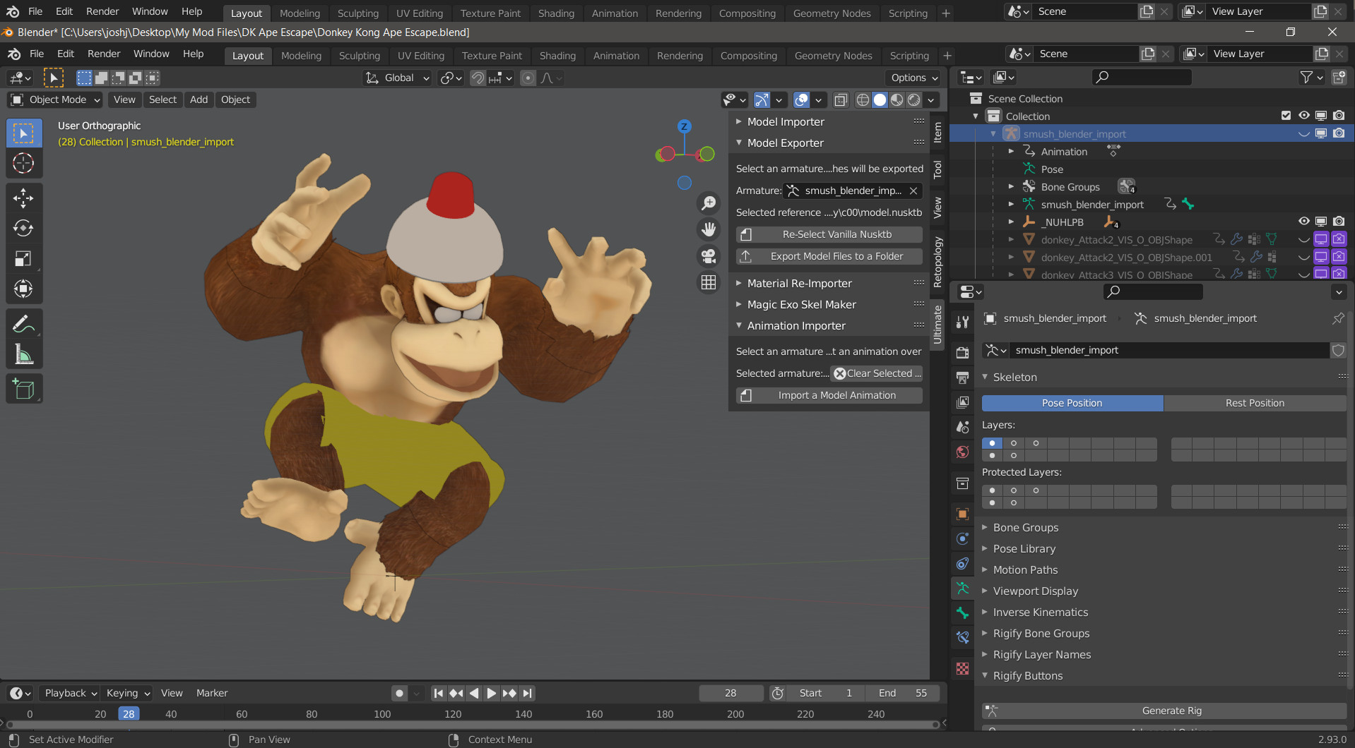Animations look ok in Blender but distort in game? [Super Smash Bros.  Ultimate] [Questions]