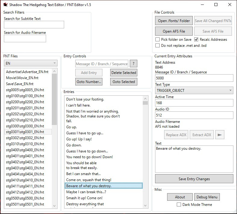 Shadow .FNT (Subtitle) Full Text Editor / Search [Shadow The Hedgehog